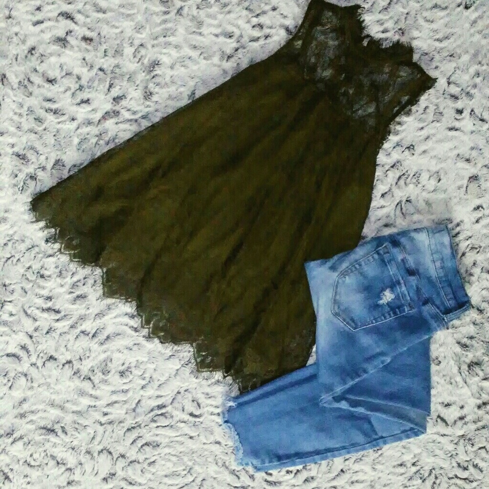 Women's lace lined olive green blouse